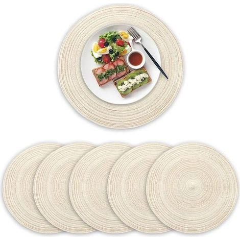 Lot de 6 sets de table ronds en coton beige résistant à la chaleur (1/5)