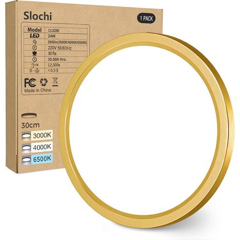 LED Ceiling Light, 3000K 4000K 6500K 3 Colours Ceiling Light, 24 W 2800 LM, Modern, Round, IP44 Waterproof Bathroom Ceiling Light for Kitchen, Bedroom, Hallway, Garage, Balcony, Gold Diameter 30 cm (1/5)