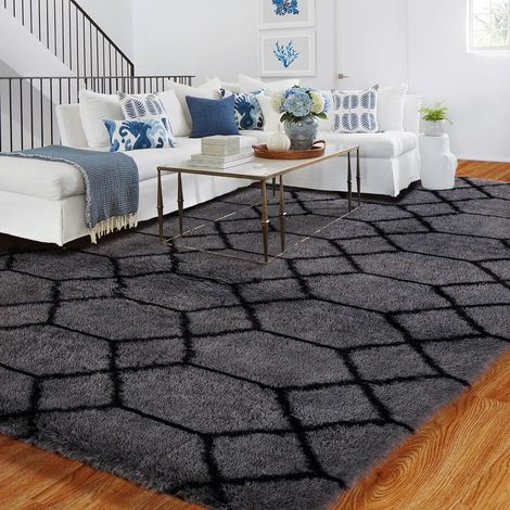 Tapis Salon 120x180cm Géométrie, Tapis Chambre Gris et Noir, Lavable en Machine Tapis a Motif, Doux Shaggy AntidéRapant Moquette, pour Descente de Lit et Salle de Repos, Salle de Réunion (1/5)