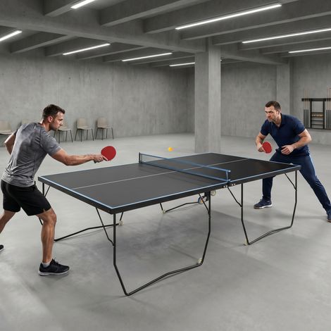 Table de ping-pong pliante, 8 roues, cadre en acier thermolaqué, MDF, 274 x 152,5 x 76 cm, noire (1/5)