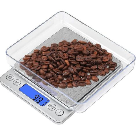 Balance alimentaire, balance de cuisine numérique (grammes et onces), 2 plateaux, écran LCD, arrêt automatique, fonction Tare, acier inoxydable (3000 g / 0,1 g)