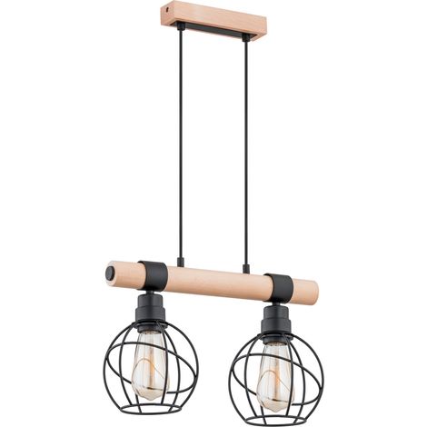 Suspension loft bois clair abat-jour filaire 2xE27 (1/3)