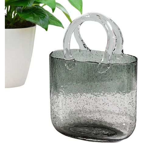 Geldbörse Vase für Blumen, Glasbeutel Vase mit Fischschale, Handtasche einzigartige Blumenvase dekorativ, klare Glasvase mit Griffen in Geldbörsenform für Dekor