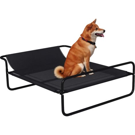 Lit surélevé pour chien avec appuie-tête intérieur et extérieur, 106x81x33 cm, noir (1/5)