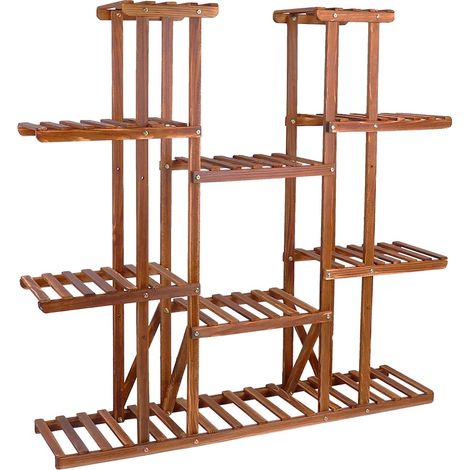 Supporto per piante, design a più livelli, robusta struttura in legno, marrone