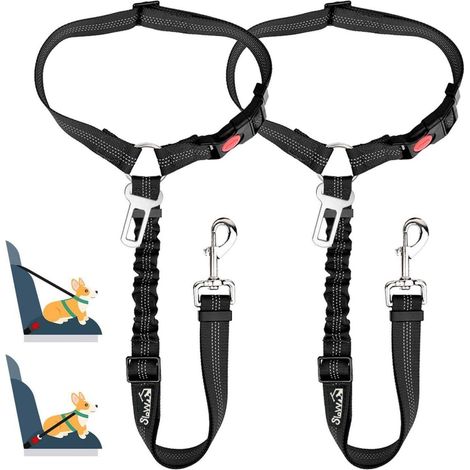 SlowTon Hundesicherheitsgurt Auto 2-in-1 Kopfstützen-Rückhalte 2er Set Schwarzes (1/5)