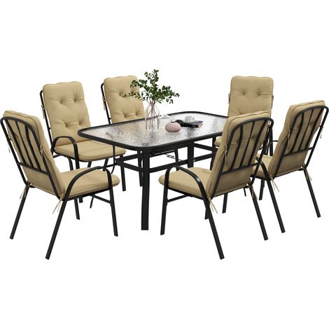 Seven-Piece Garden Dining Set with Cushions - Beige (1/5)