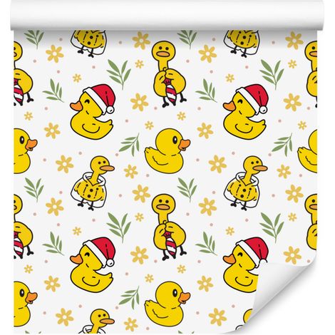 Papier peint canards blancs et jaunes pour salon et chambre 50x1000 cm (1/5)
