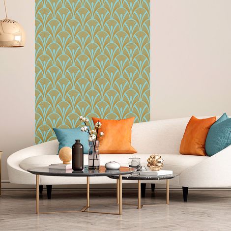 Papier peint intissé pré-encollé - SCANDINAVE ART DÉCO AQUAMARINE - 1 rouleau de 300x60cm (1/5)