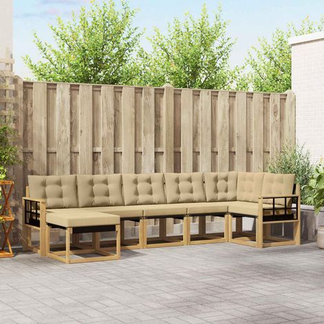 vidaXL Outdoor-Sofagarnitur mit Kissen 7 pcs Weiß und Beige (1/5)