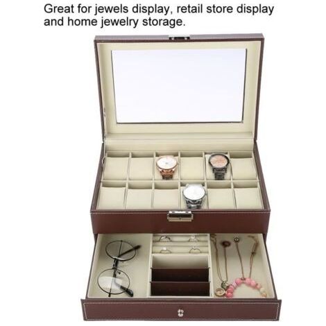 (Marron)Organisateur de bijoux - Non spécifié - Modèle portable - Cuir PU - Marron - 30x20x13 cm (1/4)