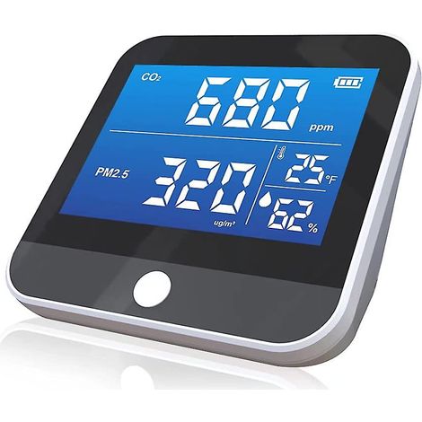 Détecteur de CO2, moniteur de CO2 pour la qualité de l'air intérieur, capteur de dioxyde de carbone Ndir 400-5000 ppm, alarme de CO2 rechargeable par USB, mesure de la température et de l'humidité rel (1/5)