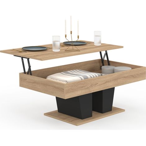 Couchtisch rechteckige Klappplatte ELIAD Holz und Schwarz