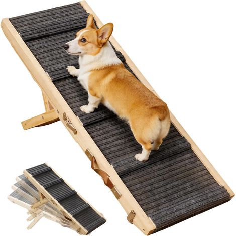 Rampe Chien Bois 4 marches réglable 23cm à 46cm Rampe Chien pour canapé lit Voiture Pliable pour Chiens Moyens Petits jusquà 60 kg (1/5)