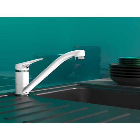 EISL SPEED NI182SCR-W Rubinetto lavello cucina, miscelatore cucina girevole a 360°, ideale per il doppio utilizzo con una sola mano, rubinetto cucina, bianco/cromo (1/4)