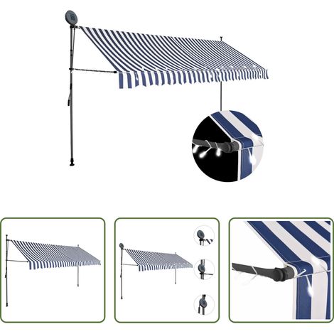 Handbetriebene Markise - Einziehbare Markise Handbetrieben mit LED 350 cm Blau und Weiß (1/5)