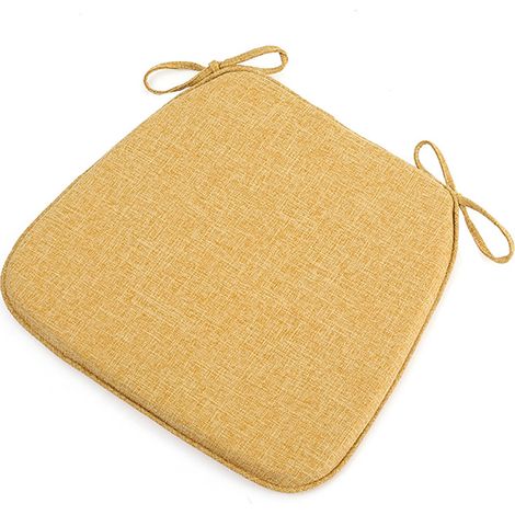 Coussin de chaise en forme de D pour chaises de salle à manger, avec liens et housse amovible, épaisseur 5 cm, assise antidérapante pour cuisine et intérieur, 42 x 41 cm, jaune, lot de 2 (1/5)