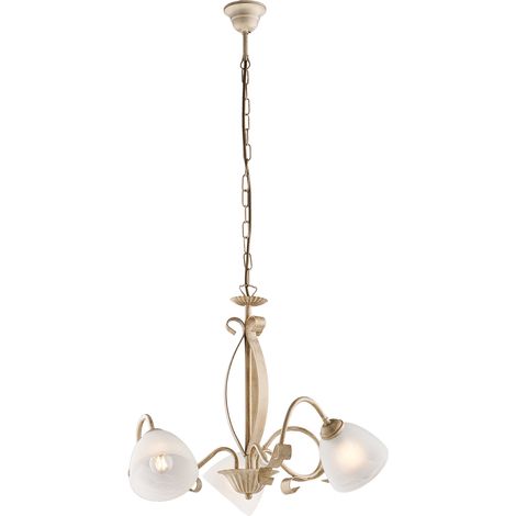 Lampadario Forgiato 3 Luci Ferro Avorio E Oro Vetro Bianco (1/3)