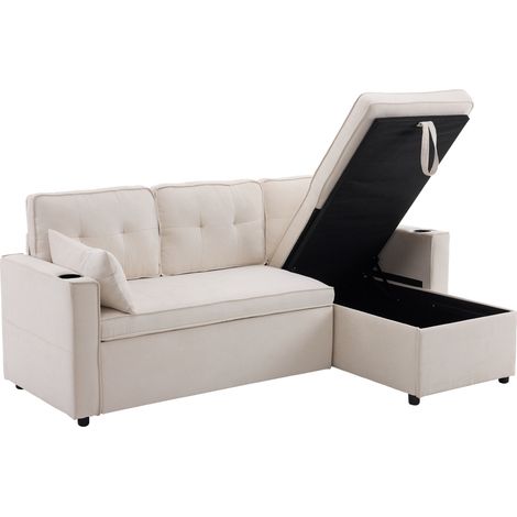 Divano letto ad angolo con contenitore, beige, 3 posti, HOMVRA (1/5)