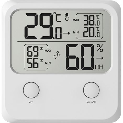 Innenthermometer/Hygrometer, elektronisches digitales Temperatur- und Feuchtigkeitsmessgerät, ℃/℉ umschaltbar, Max.-/Min.-Speicher, Komfortstufenanzeige, 3 Verwendungsmöglichkeiten für Zuhause - Weiß (1/5)
