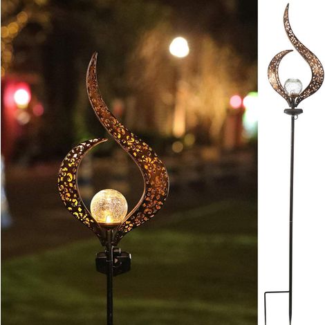 Solar-Gartenleuchte, Solar-Außenlaternenpfahl, Kugel aus Crackle-Glas, Metallstab, wasserdichte warmweiße LED, für Rasen, Hof oder Terrasse (Skelettkern) (1/5)