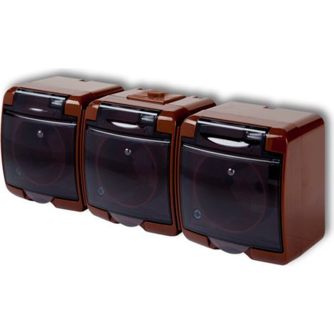 Enchufe triple Junior con o sin tapa ahumada, color marrón, IP54 4GHE-3d