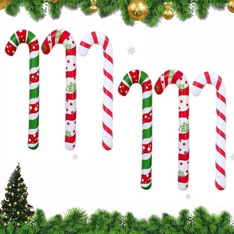 Set mit 6 aufblasbaren Weihnachtszuckerstangen. Aufblasbare Weihnachtsdekoration. Weihnachtsschmuck für Partys, Kamine, Eingangsbereiche, drinnen und draußen - Crezuo