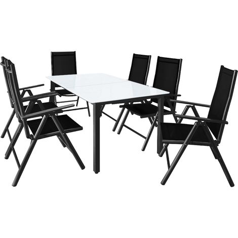 CASARIA® 7pc Aluminum Garden Chair Glass Top Table Set 6 Seat Outdoor Furniture Anthracite (1/5)