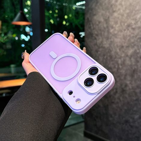 (Violet clair, iPhone 16) Coque de téléphone en silicone givré, compatible avec la recharge sans fil magnétique, coque de protection antichoc.