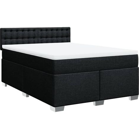 Sommier à lattes de lit avec matelas Noir 140x190 cm Tissu vidaXL (1/5)