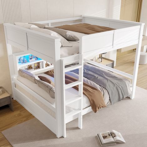 Lit superposé 160x200cm - avec rangements et éclairage LED sommier inclus - blanc (1/5)