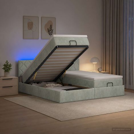 Cama tipo otomana con colchón y LED Gris Claro 200 x 200 cm (1/5)