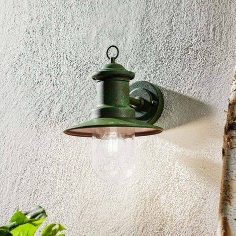 [NEUWERTIG] B-Ware Außenwandleuchte Leonie vintage-grün Gartenleuchte IP44 dimmbar Stahl Glas 32cm (1/2)