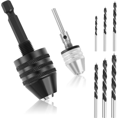 Lot de 2 mandrins pour visseuse sans Fil avec 6 forets métalliques, mandrin Auto-serrant Hexagonal 0,6-8 mm Rotundité Adaptateur de mandrin 0,3-3,4 mm, rallonge de mandrin pour Micro-perceuse, Outil (1/5)