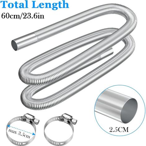 Tuyau d'échappement, 200cm Portable Flexible Tuyau d'échappement en Acier Inoxydable avec 2 Colliers en Acier IOnoxydable, Tuyau d'Echappement de Voiture(25mm) pour Chauffage Diesel Voiture