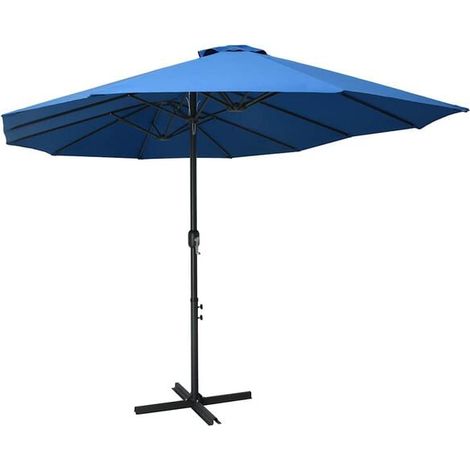Parasol d'extérieur et mât en aluminium 460 x 270 cm bleu (1/5)