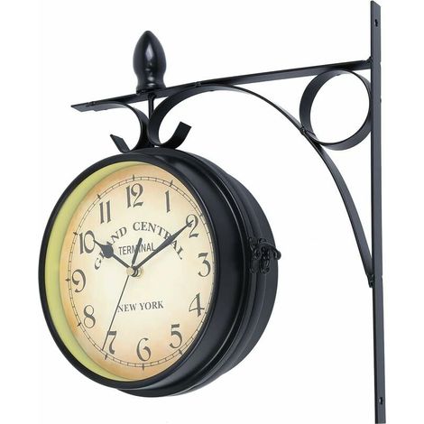 Horloge de Gare Rétro, Horloge Murale Double Cadran pour L’intérieur et L’extérieur (1/5)