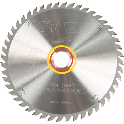 STIER Profi Kreissägeblatt, für Tischkreissägen, Holz, 225x2,6x30, 48 Wechslezähne, gehärtet, 10° Spanwinkel