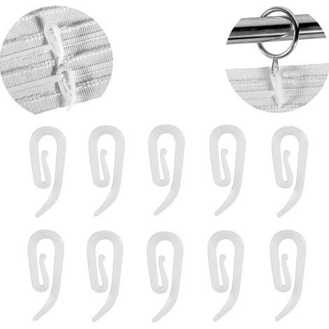 Crochets de rideaux en plastique blanc pour rideaux de porte, rideaux de fenêtre, bande de renfort de rideaux, lot de 100, 2,8 x 1,2 cm (1/5)
