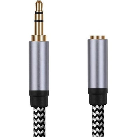 Câble d'extension audio TRS 3,5 mm mâle/femelle GREEN LYCA, 3 m, tressé résistant - Noir et blanc (1/2)