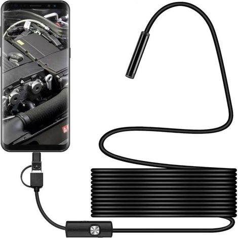 Caméra endoscopique 5m : endoscope avec 8 lumières LED compatible avec Android et iOS (iPhone/iPad) via un connecteur de type C. (1/4)