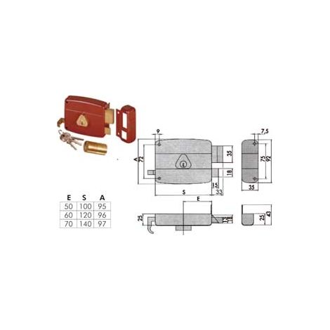 SERRATURA PORTONCINO CATENACCIO E SCROCCO DOPPIO CILINDRO FISSO 50121  mm.50 DX (50121501)    CISA