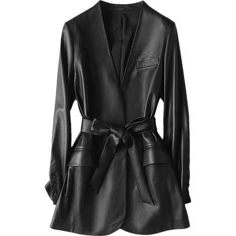 Veste légère en similicuir pour femme avec ceinture et col en V profond (1/5)