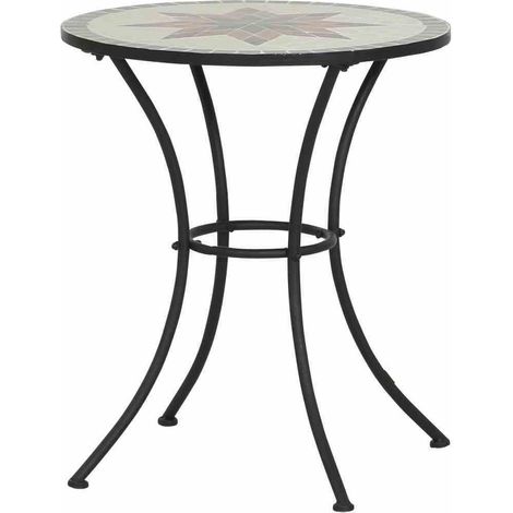 Tisch Stella 60 cm rund Gestell aus Stahl in matt schwarz, Tischplatte aus Keramik in Mosaikoptik (1/3)