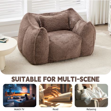 Fauteuil Poire Géant avec Coussin, Pouf XXL Confortable pour Adultes et Enfants, Canapé de Sol en Fausse Fourrure pour Salon Chambre Appartement, Camel (1/5)