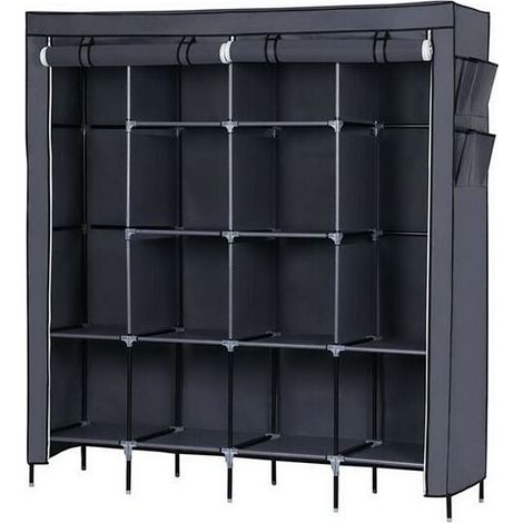 67" Placard à vêtements Armoire de rangement portable pour vêtements 12 étagères 4 poches latérales Gris (1/5)