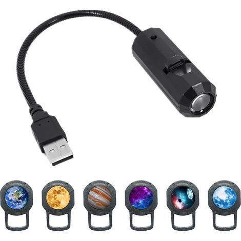Lampe projecteur lune, terre et Jupiter, veilleuse projecteur galaxie 360°, lampe de nuit étoilée rechargeable par USB avec 10 disques de film lumineux (1/5)