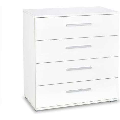Cómoda Cirveso 102, Blanco + Blanco brillante, Con cajones, Número de cajones: 4, 82x77x40cm