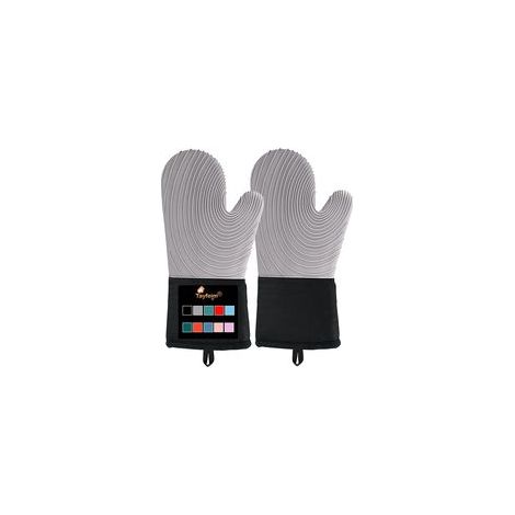 Guanti da forno in silicone - Guanti da forno estesi con fodera morbida, senza BPA, facili da pulire e flessibili - Set di guanti da forno per cucinare, cuocere al forno e grigliare (-Crezuo)