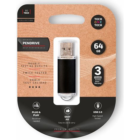 Clé USB TECH ONE TECH de la série  BO Tech  d'une capacité de 64 Go, noire